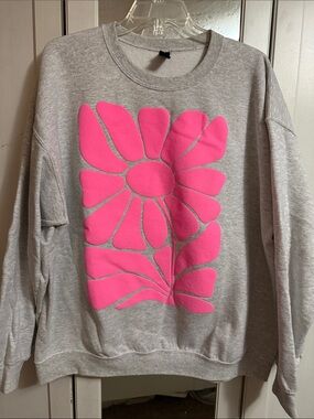 Gray Crewneck Sweatshirt with Pink Floral Graphic